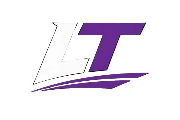 Logo with 'LT' letters in purple and white on a black background